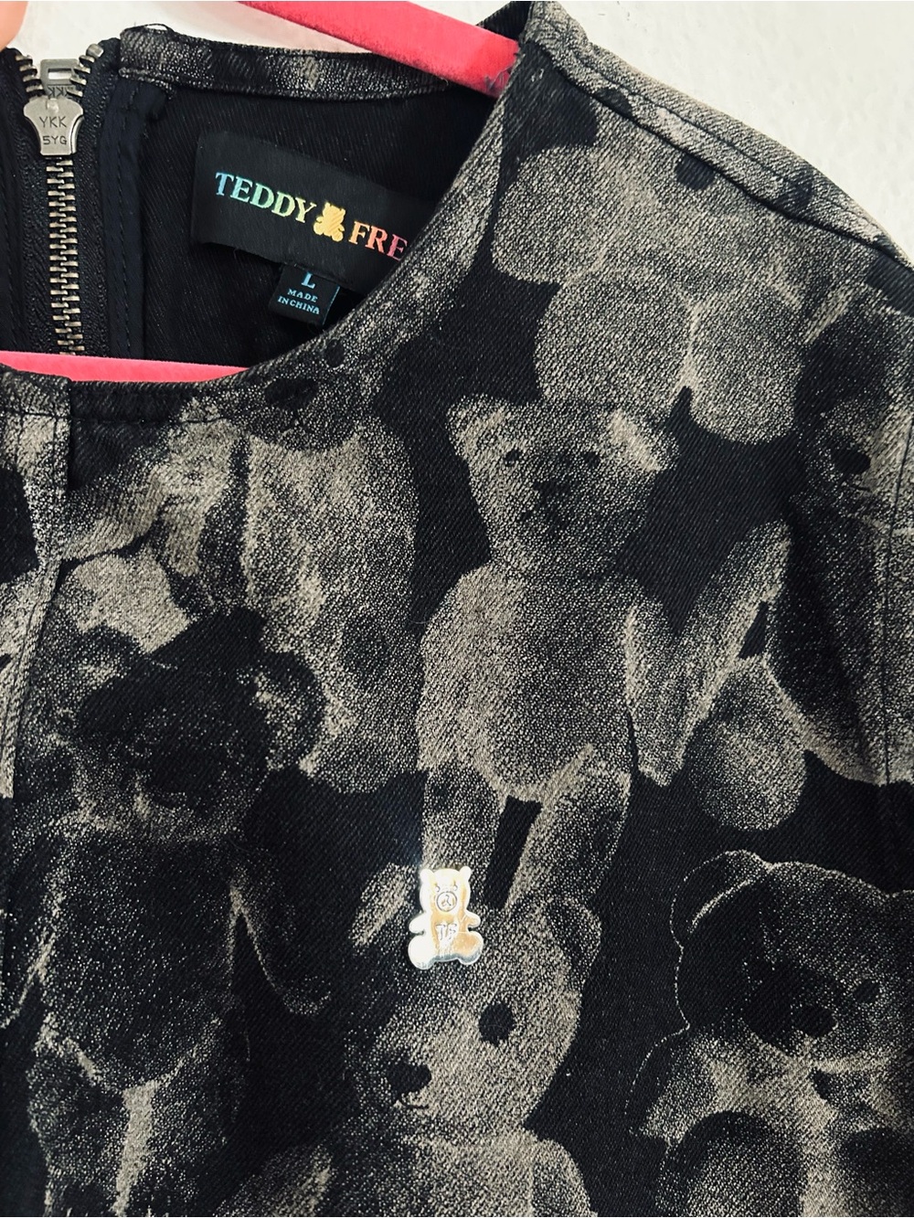 Teddy Fresh Black and Gray Teddy Bear Print Short Sleeve Dress - Picture 2 of 7